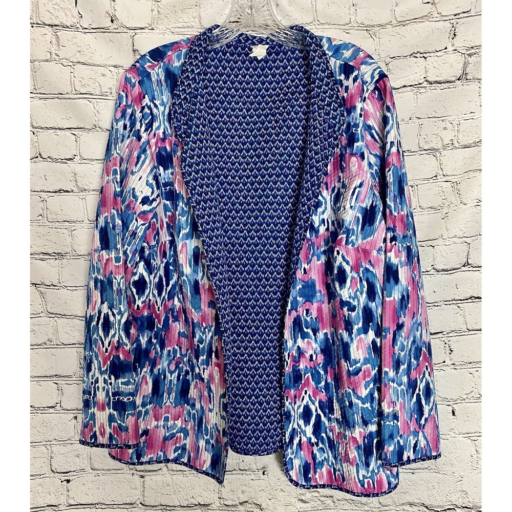 Alfred Dunner 16W Quilted‎ Reversible Open Front Blue Pink Jacket Blazer Light S
